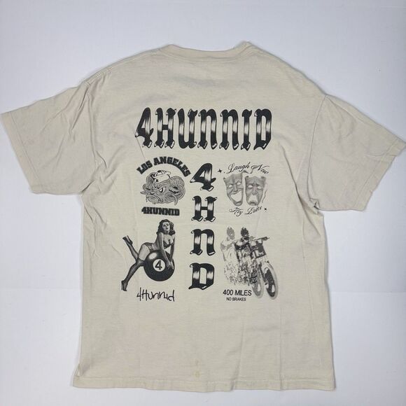 4Hunnid Mens Big Logo Double Sided Skate T-Shirt White Size L - Picture 2 of 9